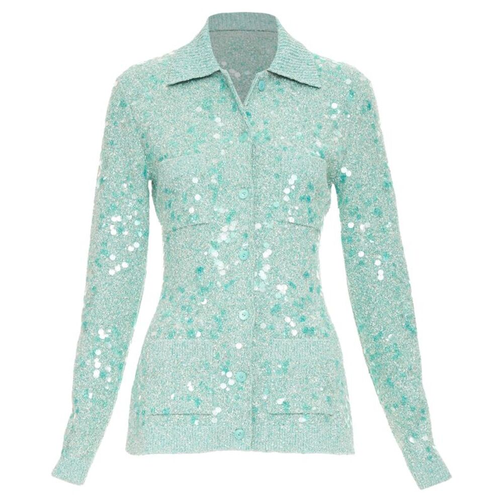 Gucci tweed blend polo sequin knit cardigan